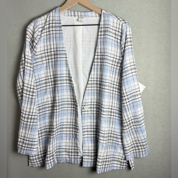 Melrose and Market Women’s Plaid Seersucker Blazer Light Blue White Size Small - Picture 8 of 10